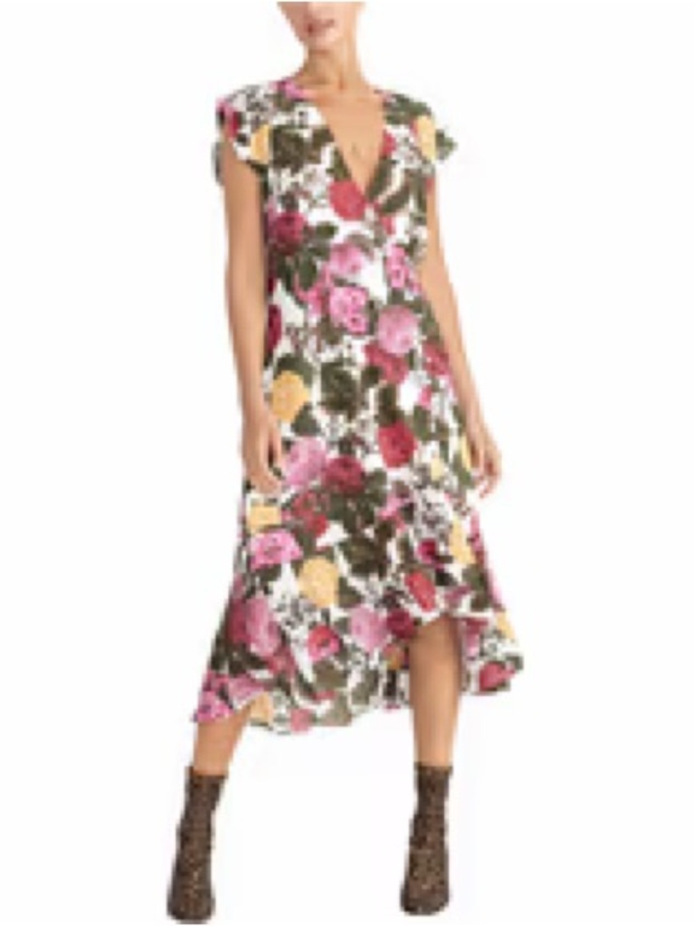 RACHEL Rachel Roy Pink & Green Floral High-Low V-Neck Dress